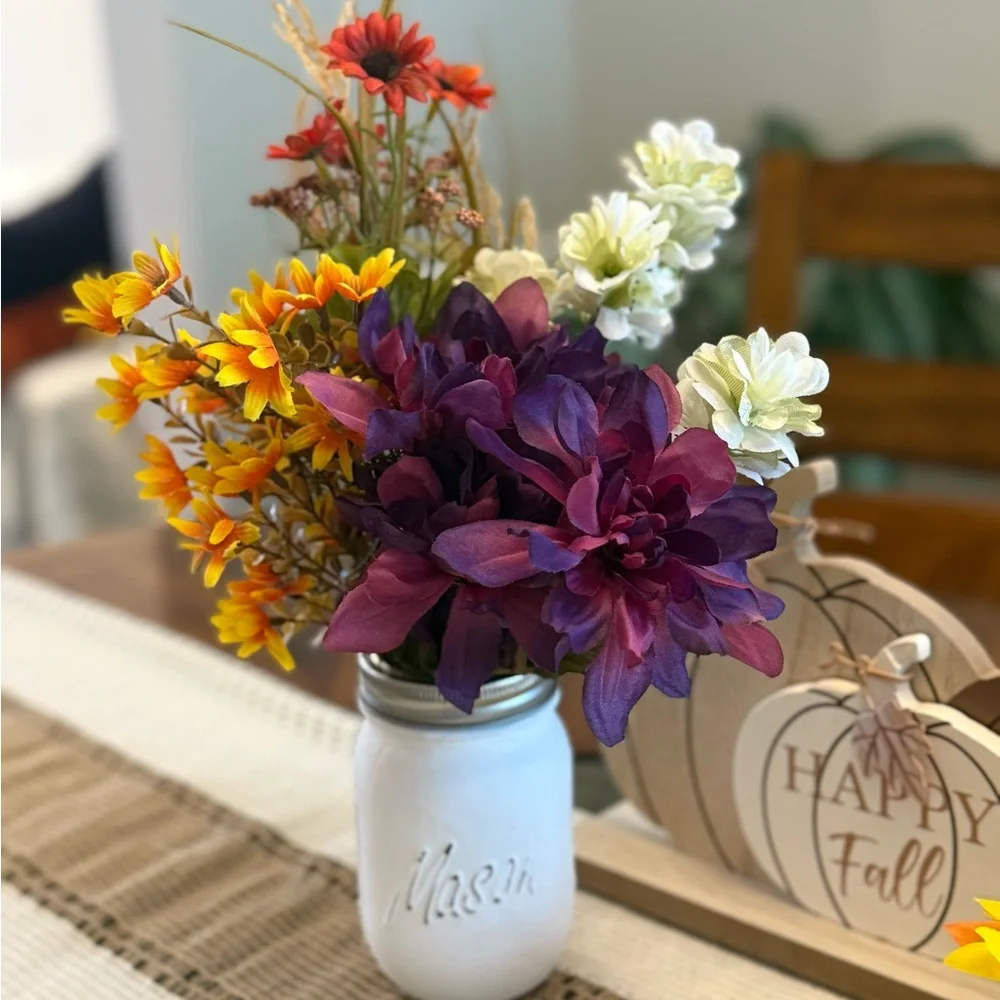 Vibrant Faux Floral Arrangement in 16oz Mason Jar